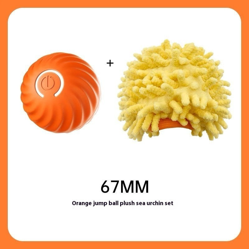 Interactive dog ball toy set with orange jump ball and plush sea urchin for playful pups