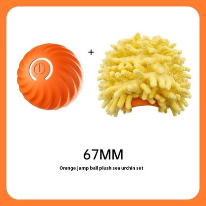 Interactive dog ball toy set with orange jump ball and plush sea urchin for playful pups
