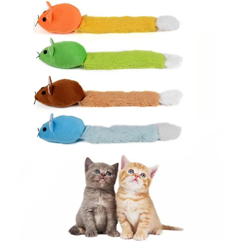 Colorful interactive mouse cat toy set with plush bodies for playful kittens and cats