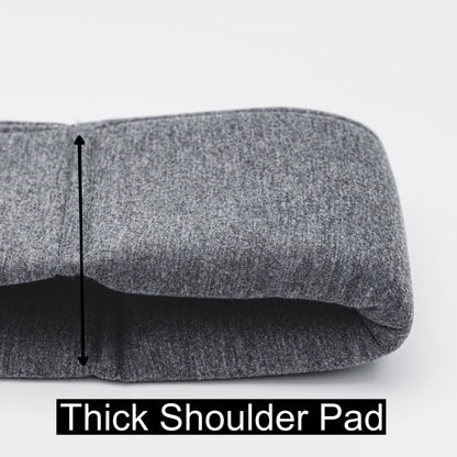 Thick shoulder pad detail on Emerald Alfie pet sling carrier for small dogs in gray fabric