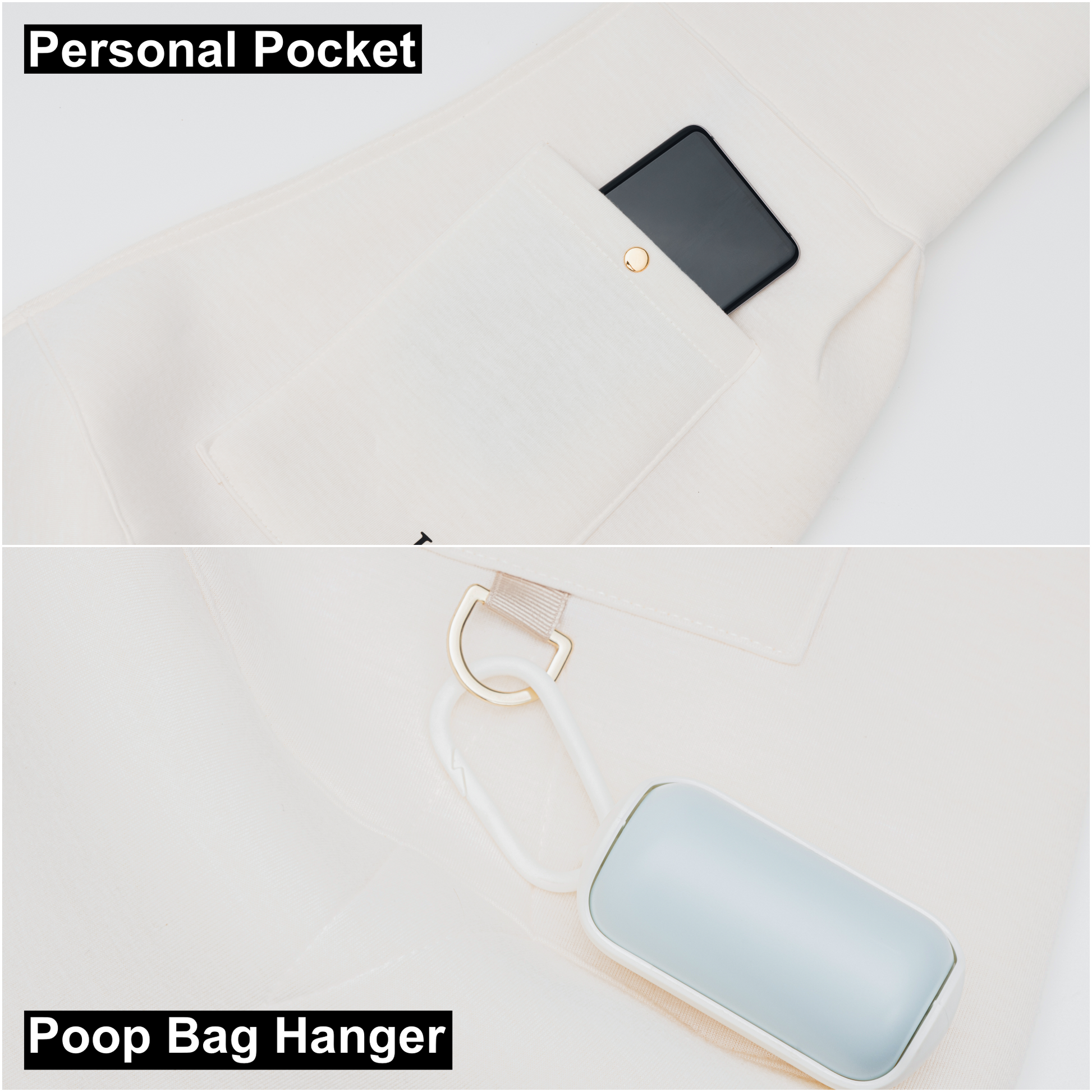 Emerald Alfie pet sling carrier for small dogs with personal pocket and poop bag hanger in beige fabric