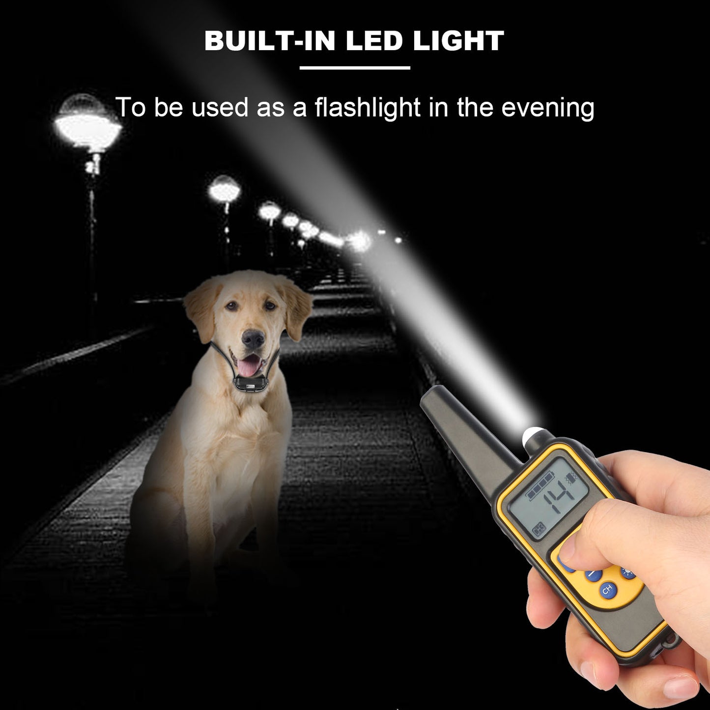Long range dog collar 875 yards with built-in LED light for tracking dogs in low visibility