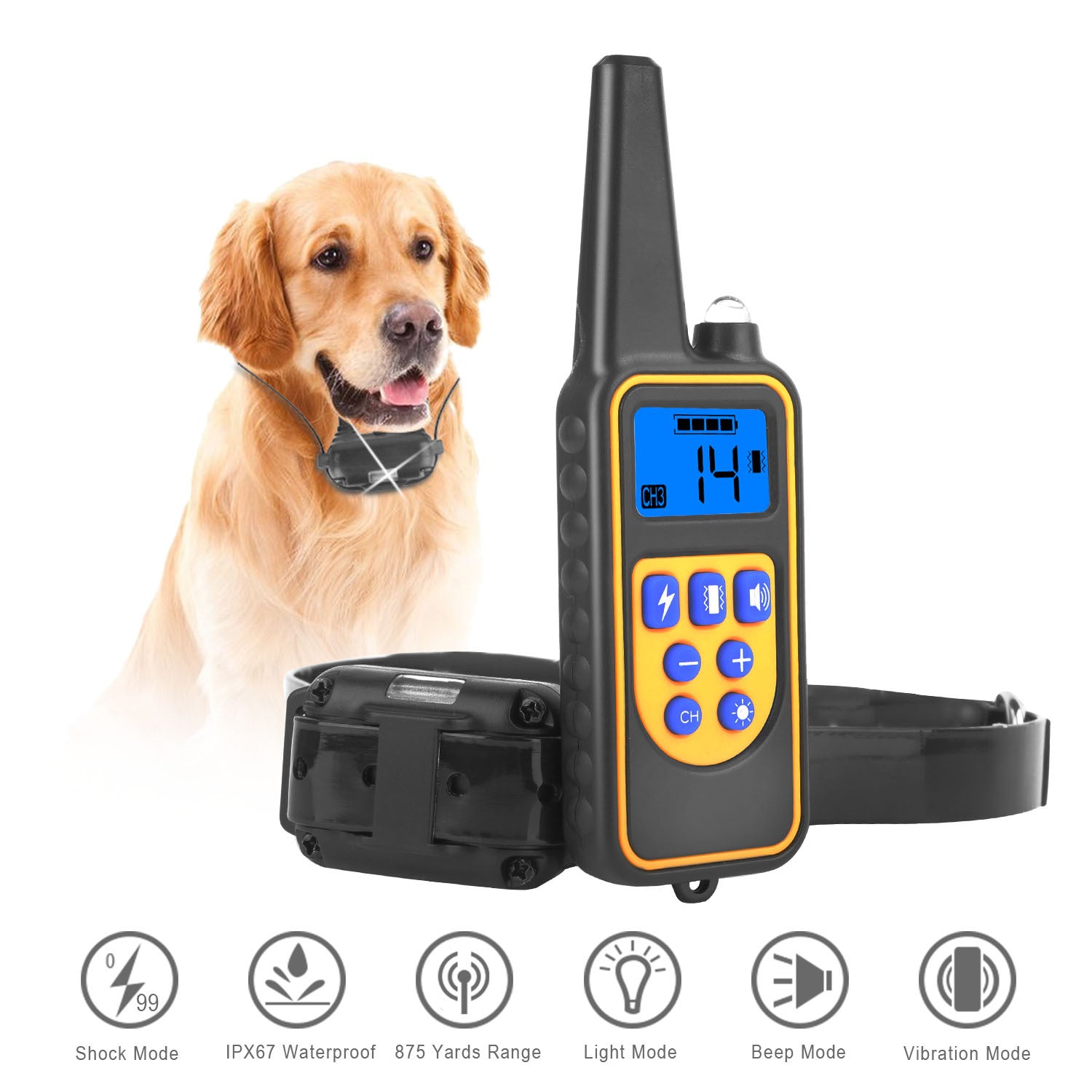 Long range dog collar 875 yards with remote control for training and monitoring pets