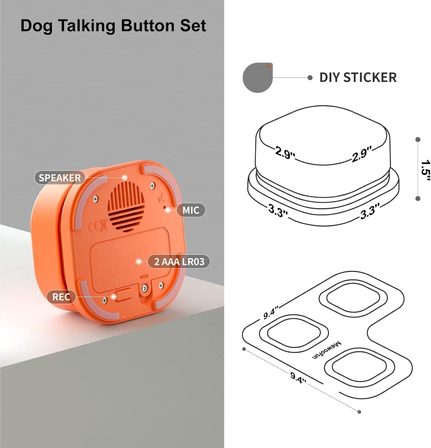 Orange Dog Talking Button Set with Speaker and Microphone for Interactive Play