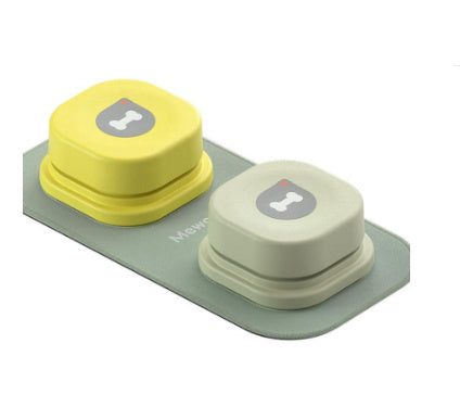 Orange Poppy pet talking button toy set two silicone buttons with bone icon on gray training mat for pets