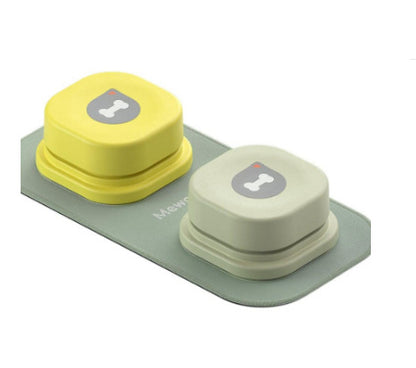 Orange Poppy pet talking button toy set two silicone buttons with bone icon on gray training mat for pets