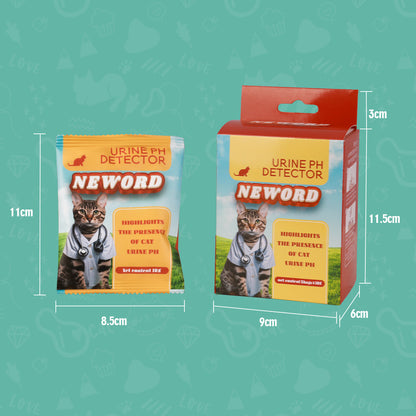 Orange Poppy Neword urine pH detector kit packaging with cat image and instructions highlighting cat litter with color change