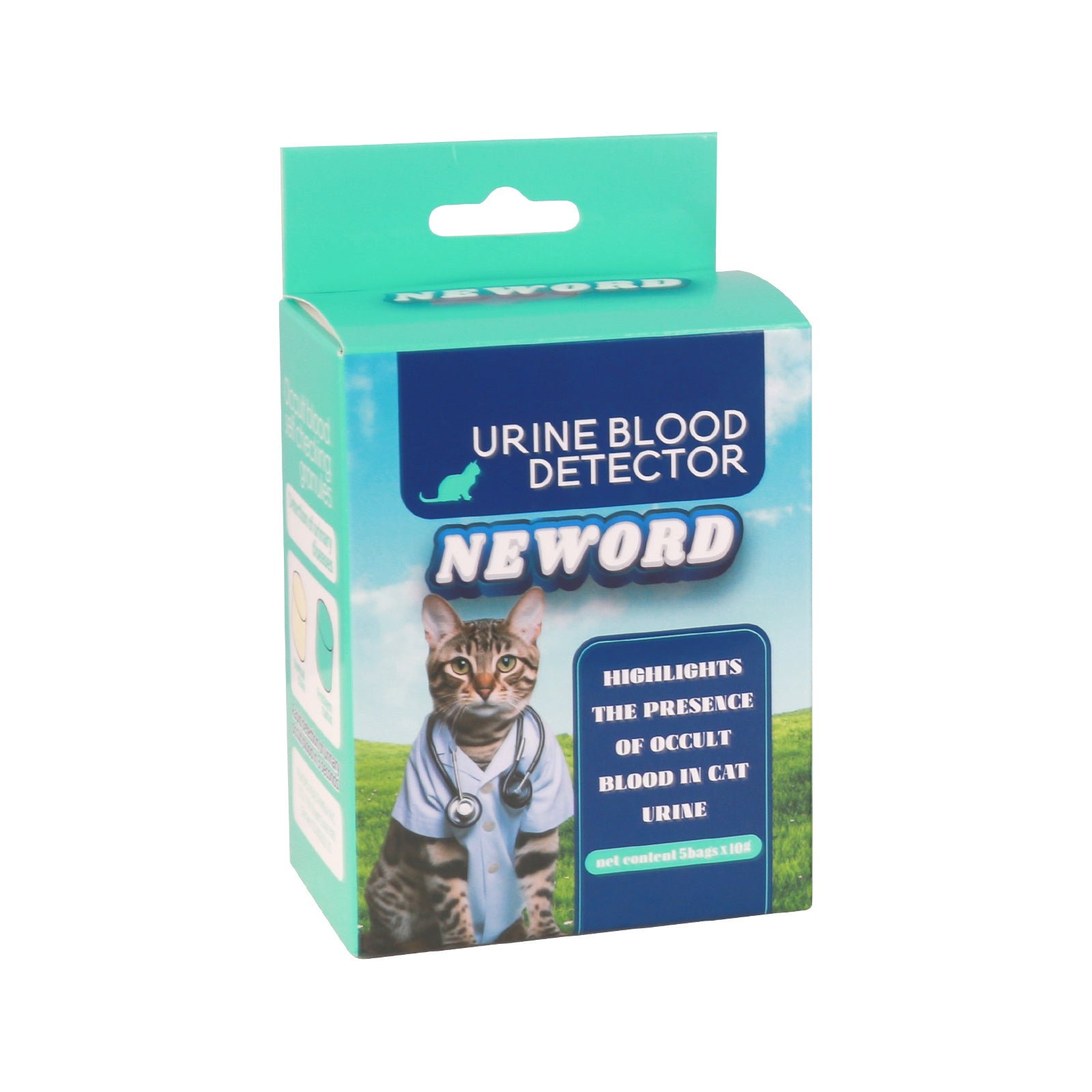 Orange Poppy urine blood detector box for cats showing test kit packaging cat litter with color change