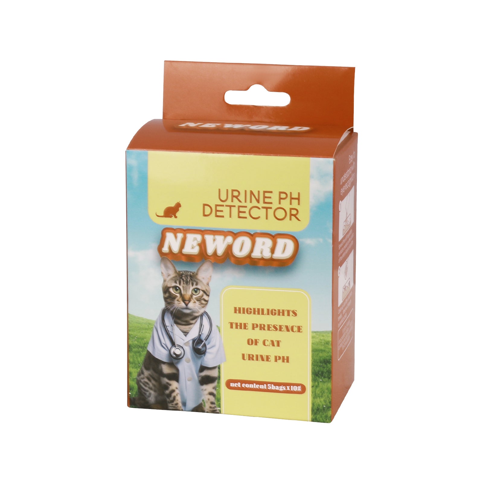 Orange Poppy urine pH detector box for cats featuring cat litter with color change to highlight urine pH