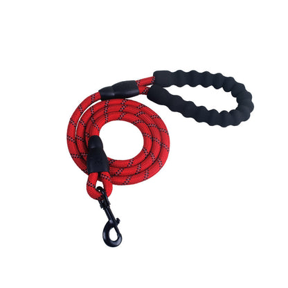 Durable nylon dog rope leash in red with a comfortable grip for easy handling and control