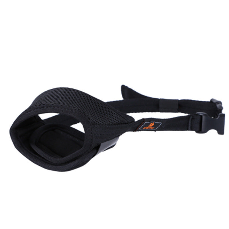 Orange Poppy black breathable mesh adjustable dog muzzle for biting with padded nose and adjustable straps