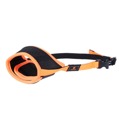 Orange Poppy padded orange and black mesh adjustable dog muzzle for biting with adjustable strap and buckle