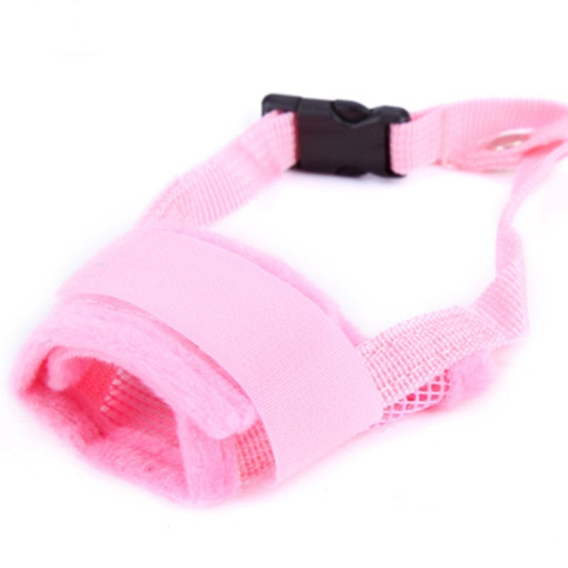 Pink mesh and padded nylon adjustable dog muzzle for biting with quick release buckle by Orange Poppy