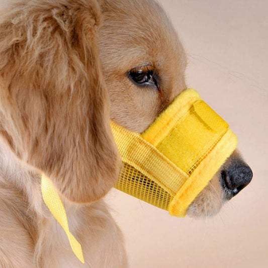 Orange Poppy yellow padded breathable mesh adjustable dog muzzle for biting on golden retriever puppy