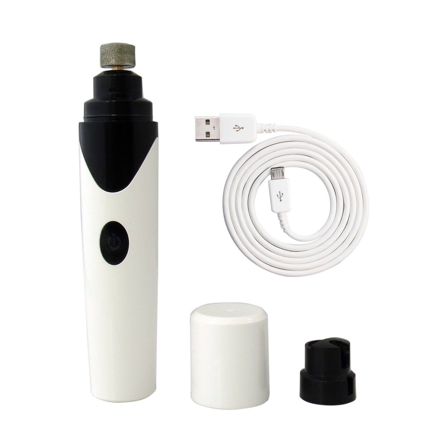 Orange Poppy electric pet nail clippers USB rechargeable grinder with two protective caps and cable