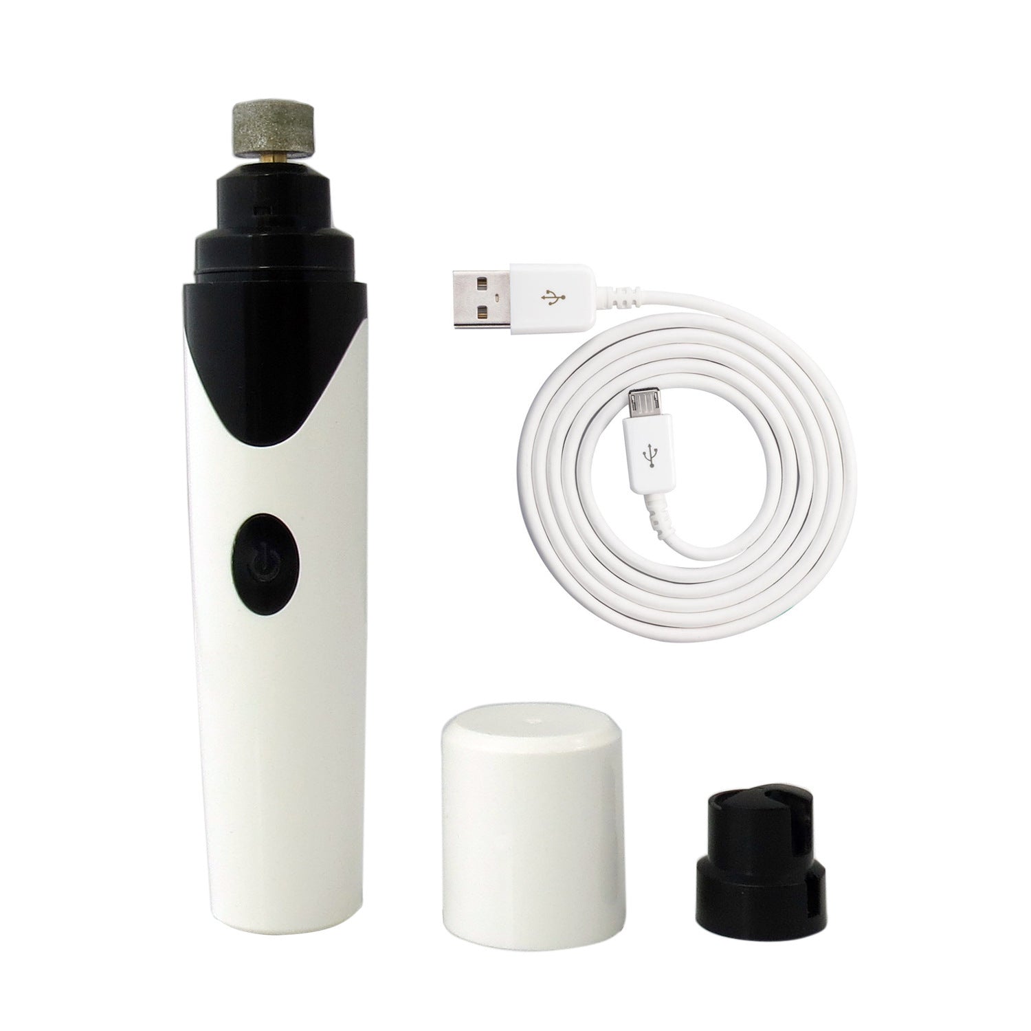 Orange Poppy electric pet nail clippers USB rechargeable grinder with two protective caps and cable