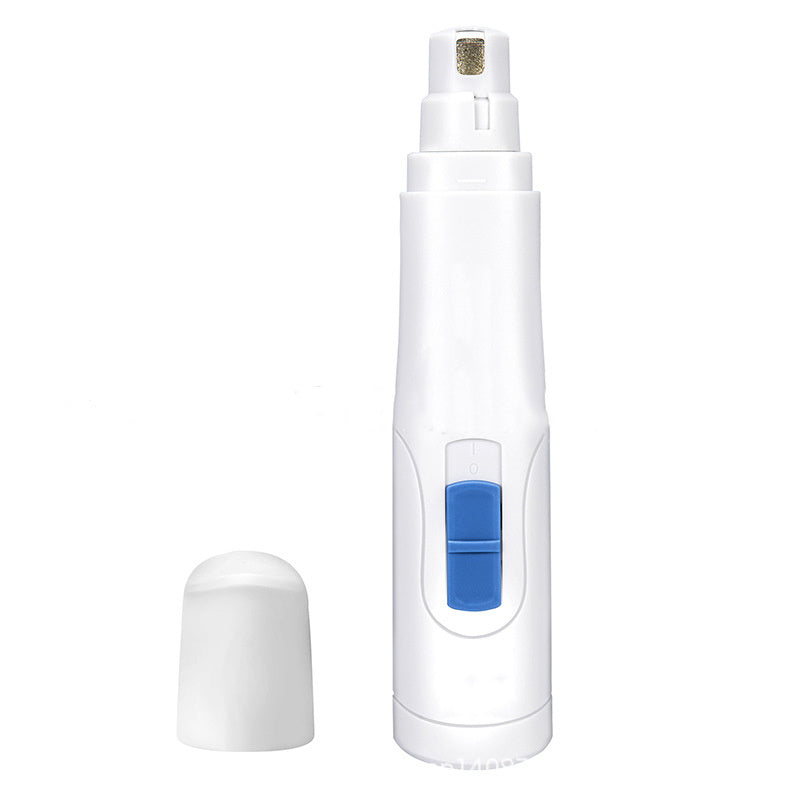 Orange Poppy electric pet nail clippers white handheld grinder with blue power switch and protective cap