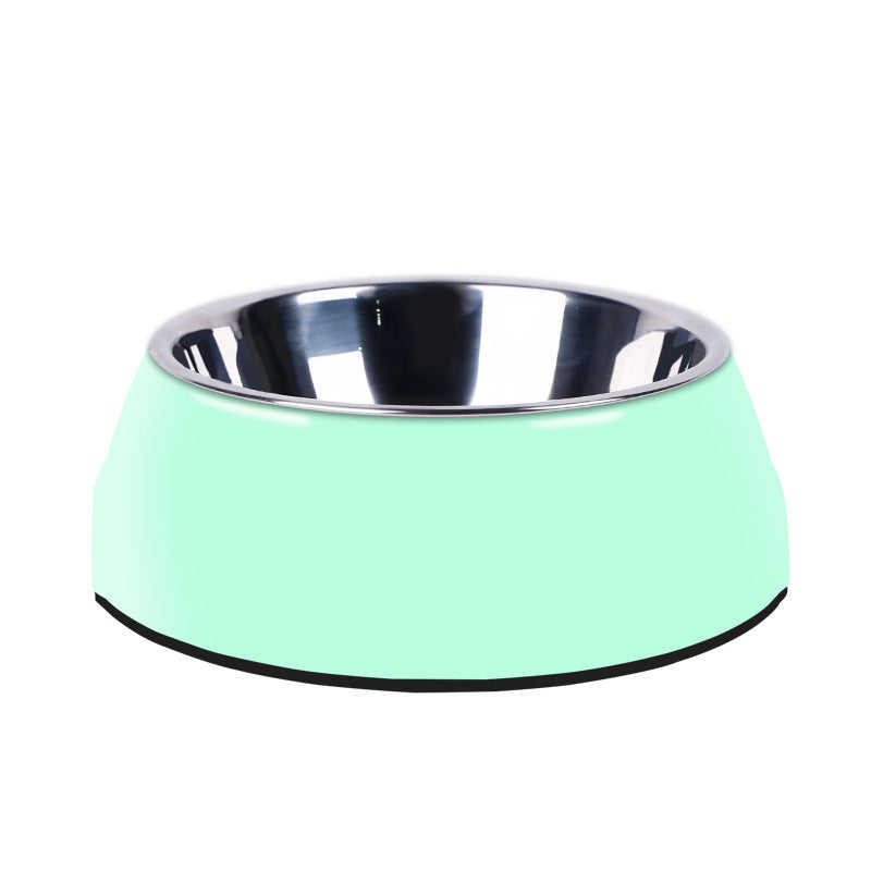Orange Poppy mint green pet bowl with large stainless steel dog bowls insert and non slip silicone base