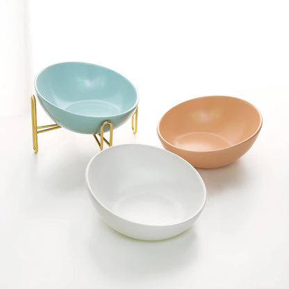 Orange Poppy ceramic pet bowls set with gold stand in pastel colors durable pet feeding supplies for small dogs and cats