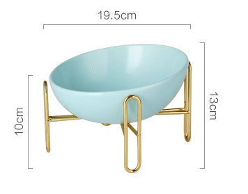 Orange Poppy ceramic pet bowl on gold metal stand modern tilted design durable pet feeding supplies