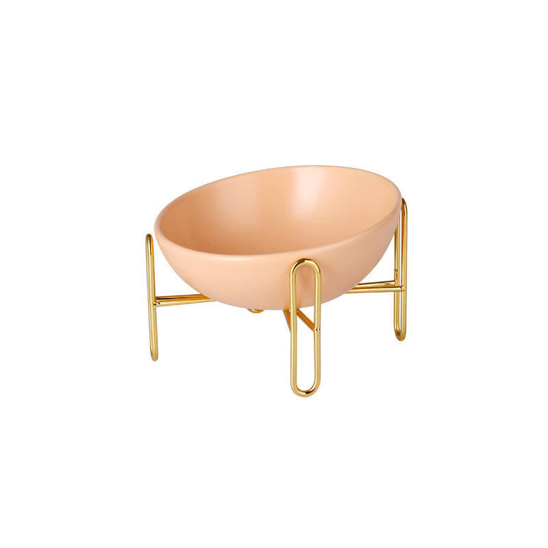 Orange Poppy elevated ceramic pet bowl on gold metal stand durable pet feeding supplies stylish raised feeder