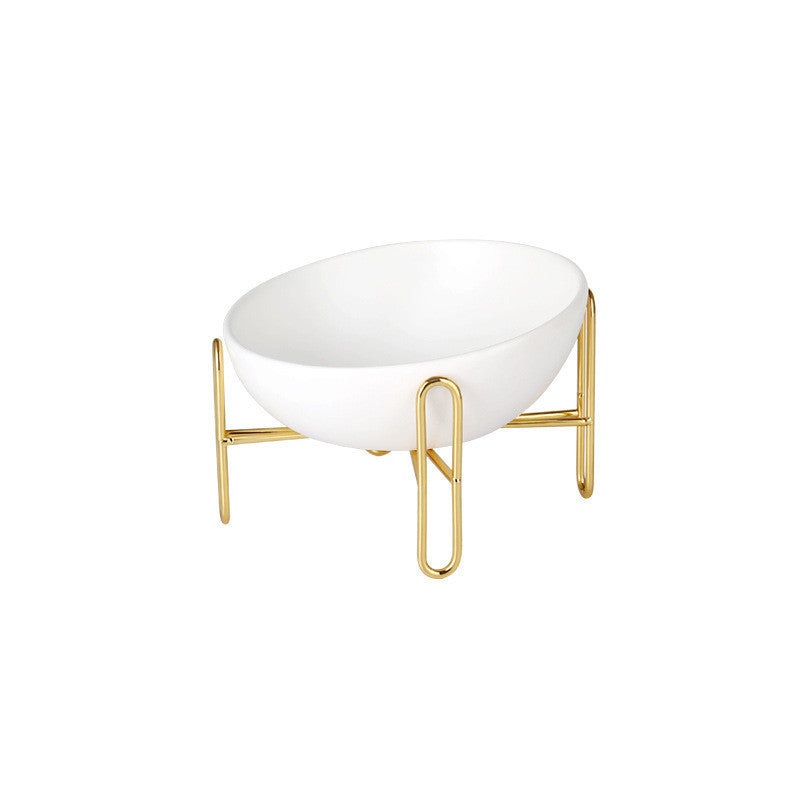 Orange Poppy white ceramic elevated pet bowl on gold stand modern design durable pet feeding supplies