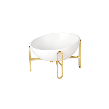 Orange Poppy white ceramic elevated pet bowl on gold stand modern design durable pet feeding supplies