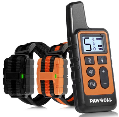 PawRoll dual dog training collar with remote control featuring adjustable settings and two collars