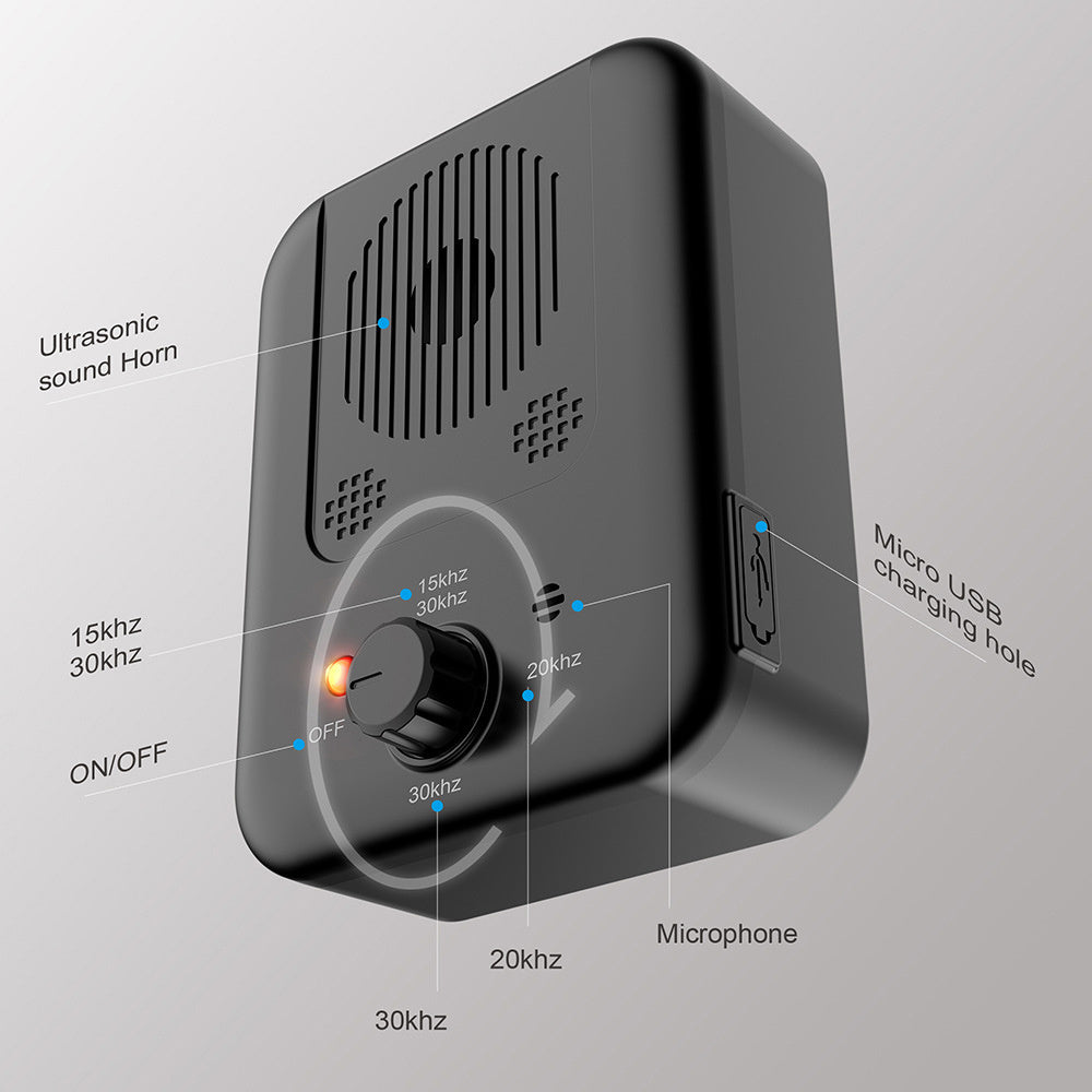 Orange Poppy ultrasonic anti bark device for dogs black compact unit with speaker grill frequency dial and USB port