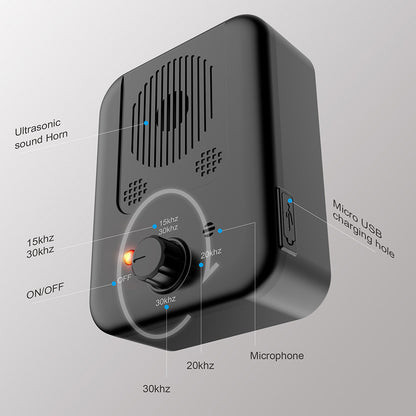 Orange Poppy ultrasonic anti bark device for dogs black compact unit with speaker grill frequency dial and USB port