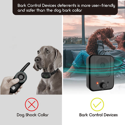 Orange Poppy ultrasonic anti bark device for dogs shown next to a dog shock collar in comparison image