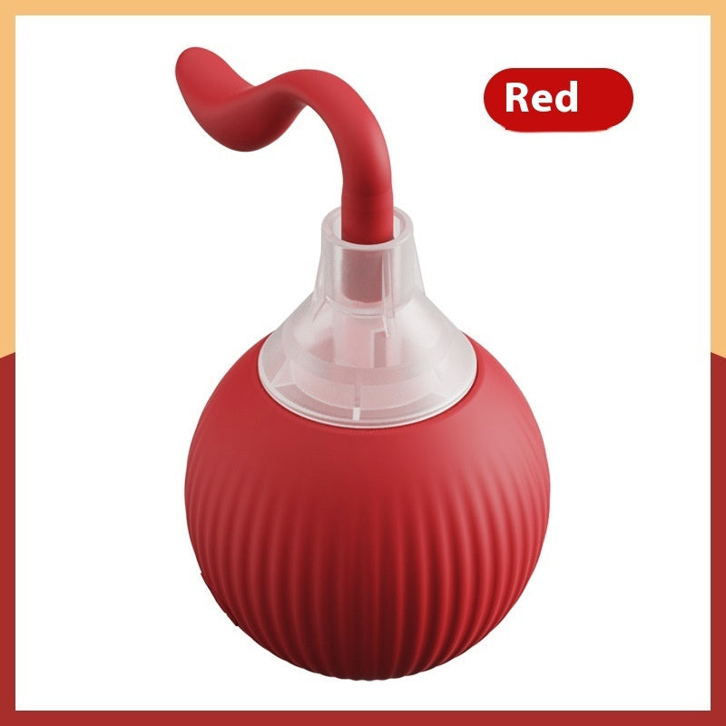 Orange Poppy red interactive cat toy ball with ribbed rubber surface and flexible tail for playful cats