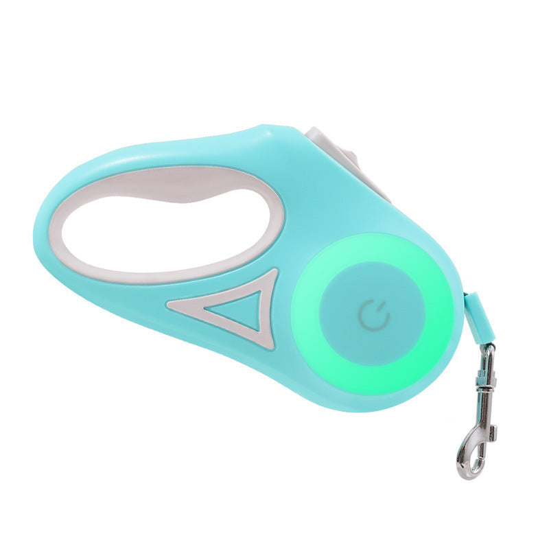 Orange Poppy turquoise retractable dog leash with collar LED light ring ergonomic handle and metal clasp