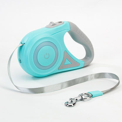 Orange Poppy retractable dog leash with collar in aqua blue ergonomic handle flat gray nylon tape