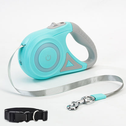 Orange Poppy retractable dog leash with collar in teal and gray with nylon tape and metal clip