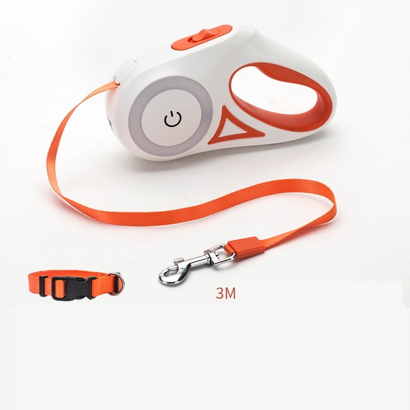 Orange Poppy retractable dog leash with collar set 3M white and orange housing flat tape leash with metal clip