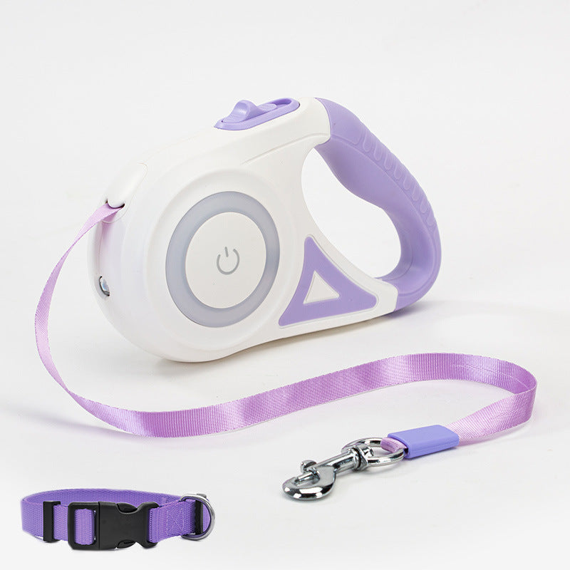 Orange Poppy retractable dog leash with collar in lavender and white durable nylon strap and quick release buckle