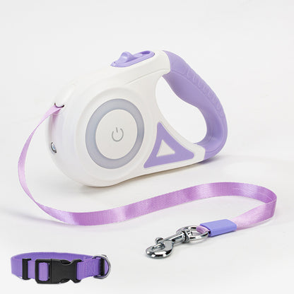 Orange Poppy retractable dog leash with collar in lavender and white durable nylon strap and quick release buckle