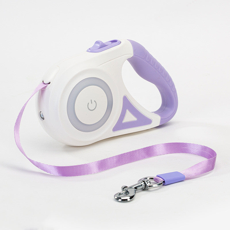Orange Poppy purple and white retractable dog leash with collar clip ergonomic handle and ribbon tape