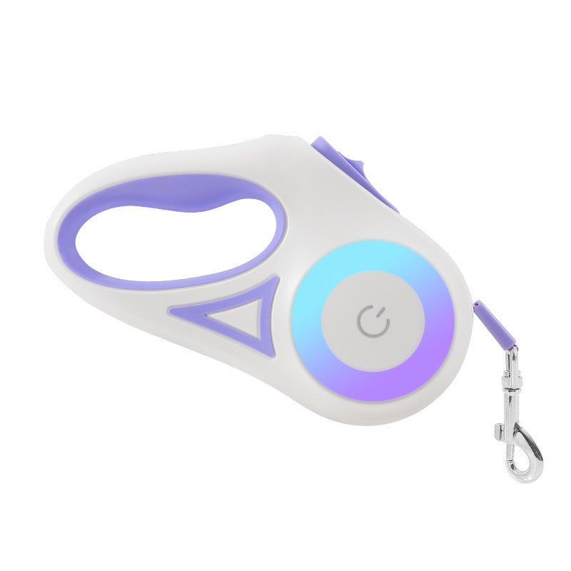 Orange Poppy white and purple retractable dog leash with collar compatibility LED button and metal clip