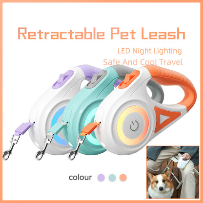 Orange Poppy retractable dog leash with collar LED night light ergonomic handle in three pastel colors
