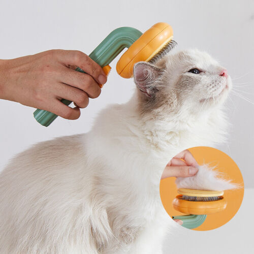Orange Poppy self cleaning slicker brush for pets grooming long haired white cat removing loose fur