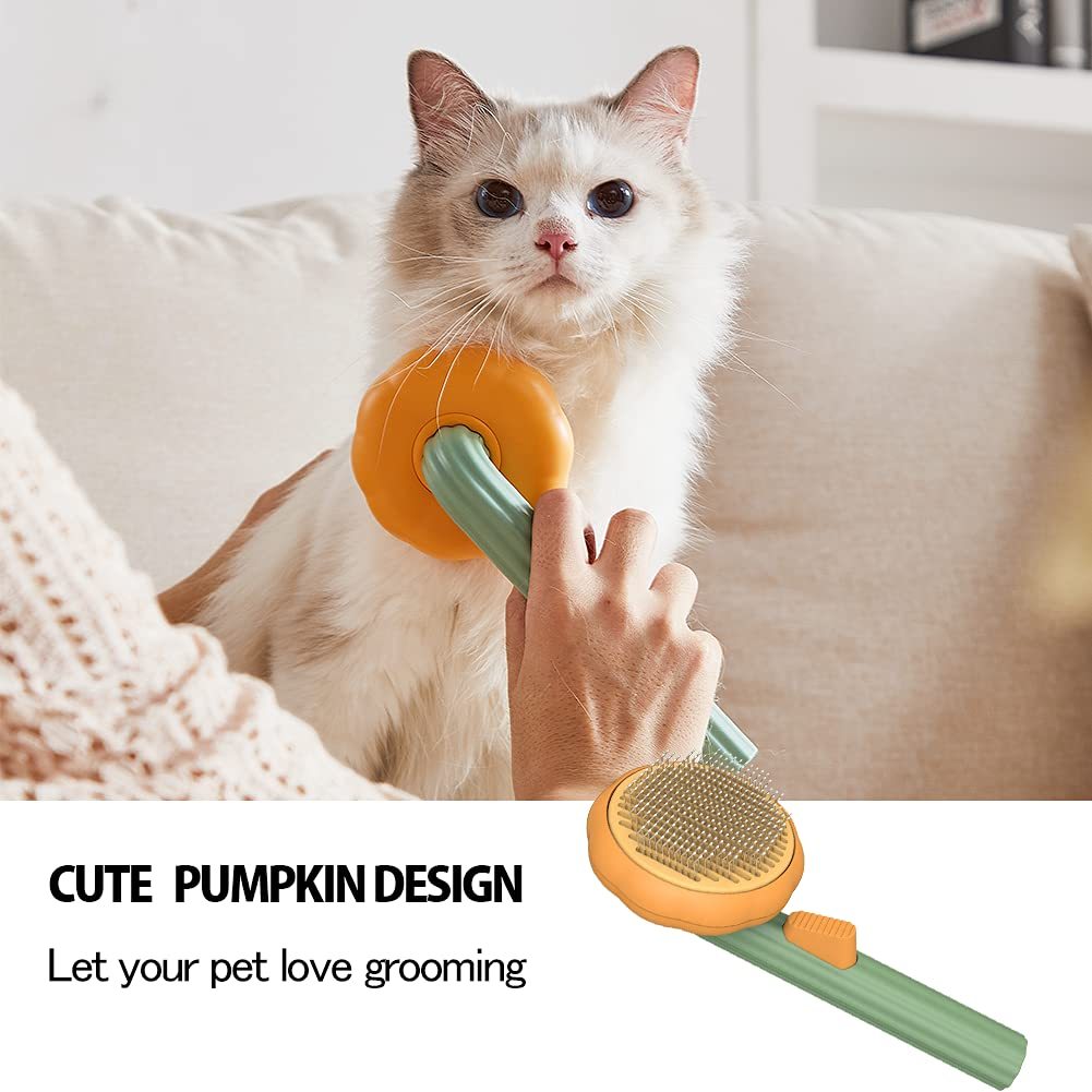 Orange Poppy pumpkin pet brush grooming fluffy cat with self cleaning slicker brush for pets for easy deshedding
