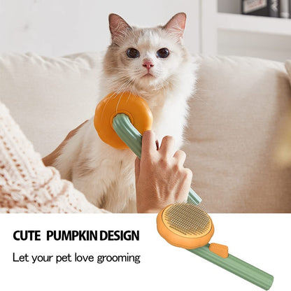 Orange Poppy pumpkin pet brush grooming fluffy cat with self cleaning slicker brush for pets for easy deshedding