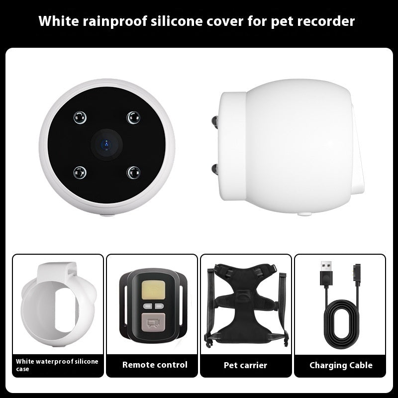 Orange Poppy pet tracker collar with camera white rainproof silicone cover with remote carrier and charging cable
