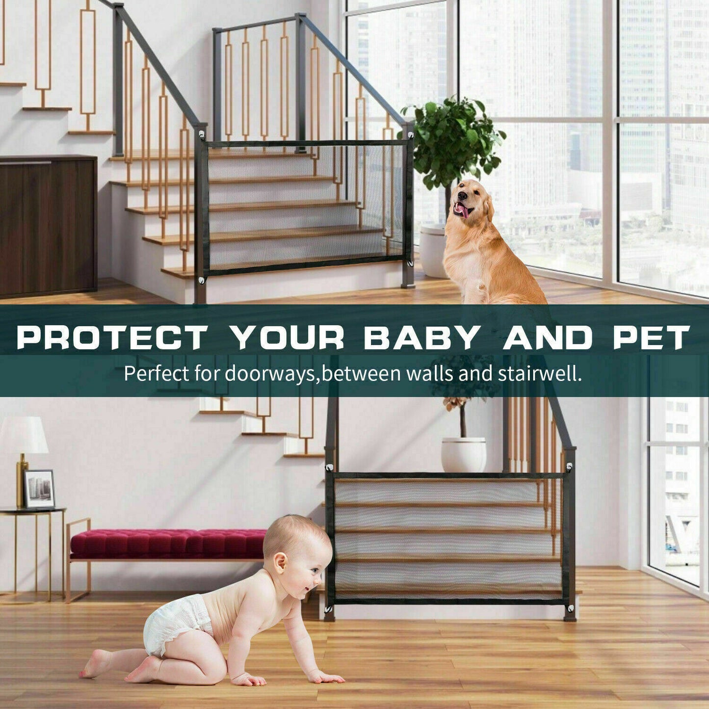 Pet Haven Delights pet safety gate for stairs, ideal for keeping pets and children safe in your home
