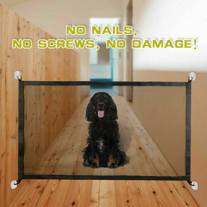 Pet safety gate for stairs featuring a no nails, no screws design for safe pet containment