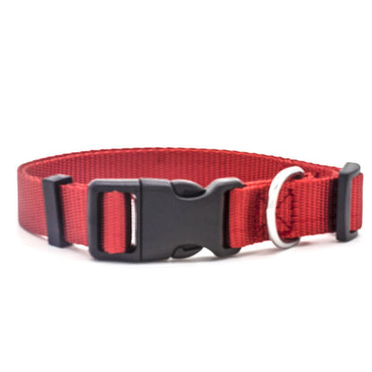 Red adjustable pet collar with secure buckle and durable material for comfortable wear