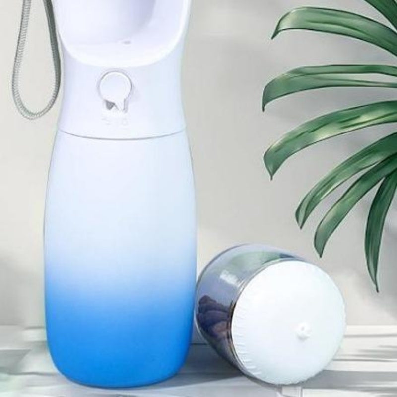 Pet travel water bottle in blue gradient design for pets on the go