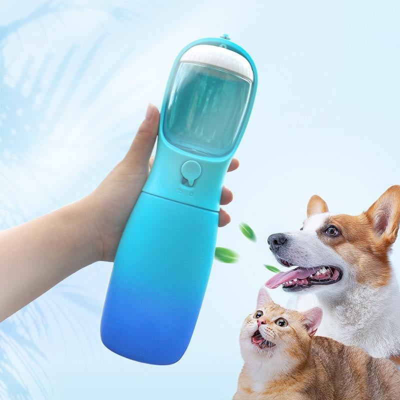 Pet travel water bottle in blue color, ideal for on-the-go hydration for dogs and cats